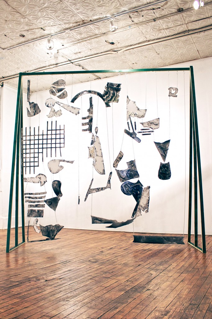 "Curtain of Negative Space and Implements" - Wood, Foam Board, Resin, Ink, Hardware - 8ft X 9ft X 3ft